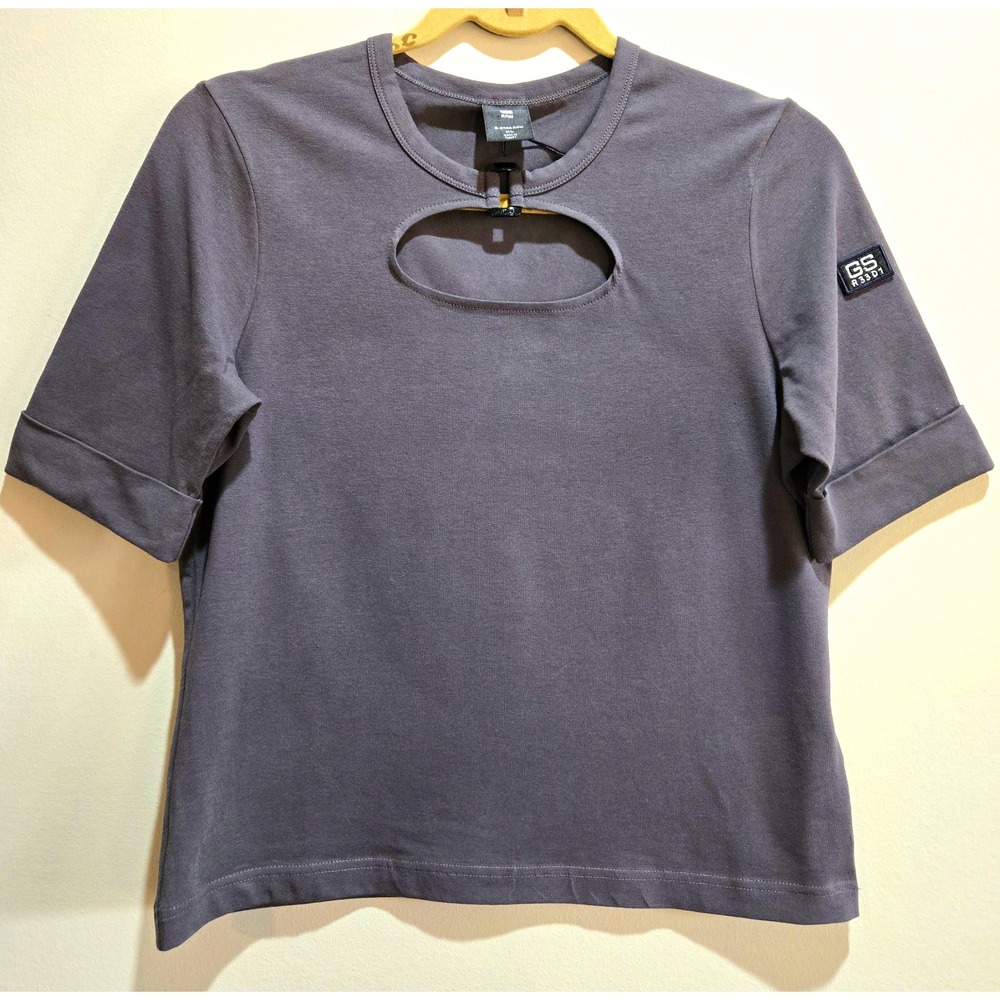 G-Star RAW Women's Gray Cutout Crew Neck Short Sleeve Jersey T-Shirt Top XL NWT